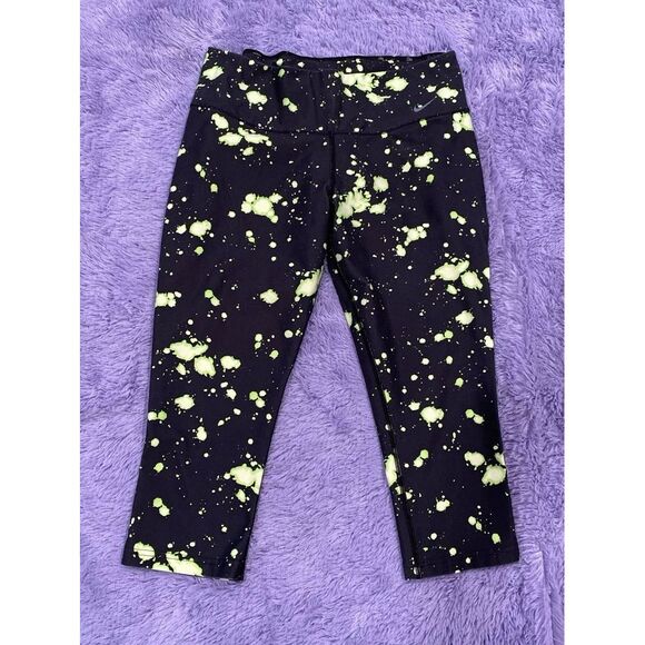 Nike Pants - Nike Dri-FIT Legendary Leggings Womens Large Black Lime Green Splatter‎ Capri L